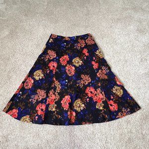 Astr Skirt Size Small Floral Midi Black Orange Navy Floral Print Casual A-Line